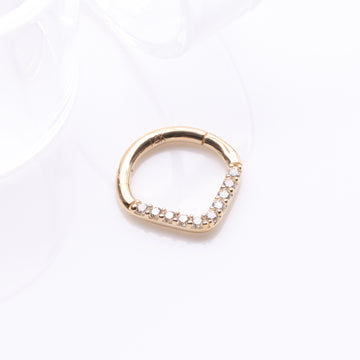 Detail View 1 of 14 Karat Gold Brilliant Sparkle Chevron Clicker Hoop Ring-Clear Gem